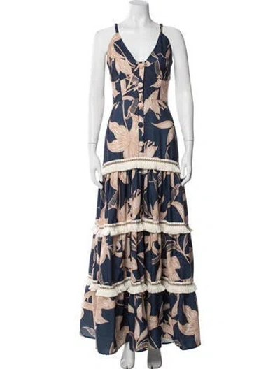 Pre-owned Patbo Floral Print Long Dress In Blue