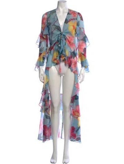 Pre-owned Patbo Floral Print Long Dress In Blue