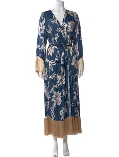 Pre-owned Patbo Floral Print Long Dress In Blue