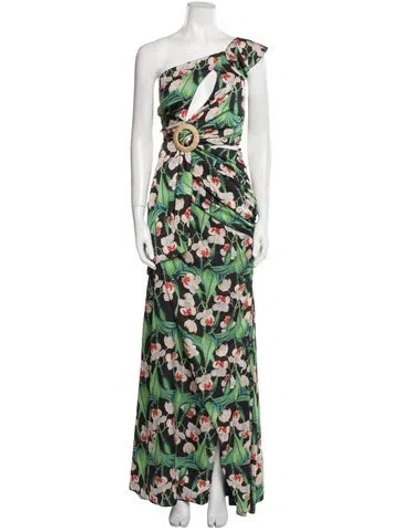 Pre-owned Patbo Floral Print Long Dress In Green