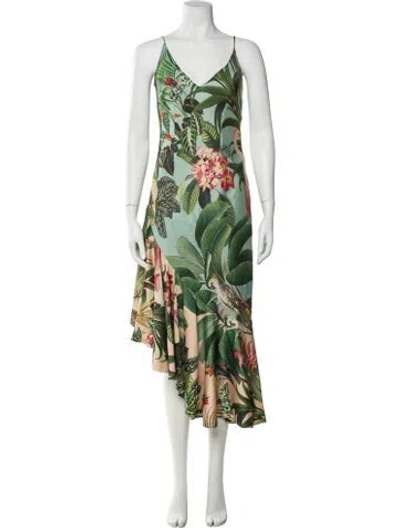 Pre-owned Patbo Floral Print Long Dress In Green