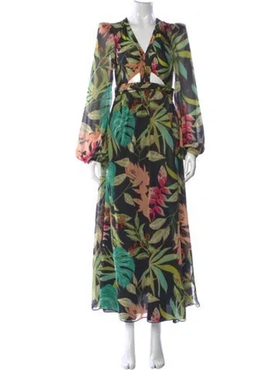 Pre-owned Patbo Floral Print Long Dress In Green