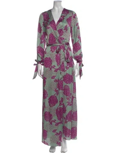 Pre-owned Patbo Floral Print Long Dress In Green