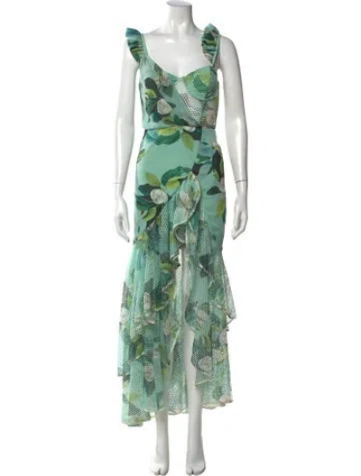 Pre-owned Patbo Floral Print Long Dress In Green
