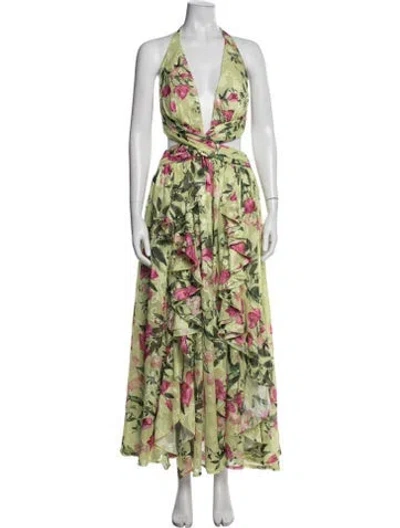 Pre-owned Patbo Floral Print Long Dress In Green