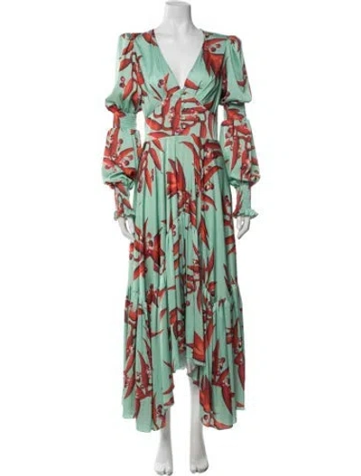 Pre-owned Patbo Floral Print Long Dress In Green