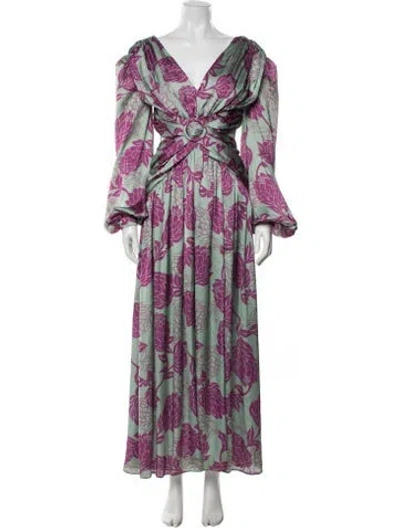 Pre-owned Patbo Floral Print Long Dress In Green