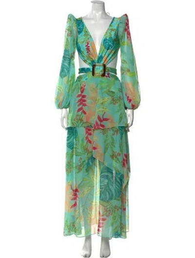 Pre-owned Patbo Floral Print Long Dress In Green