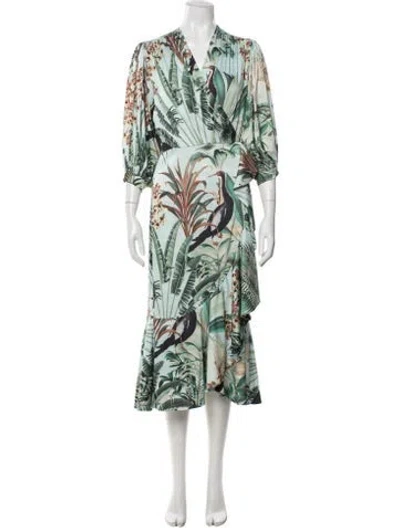 Pre-owned Patbo Floral Print Long Dress In Green