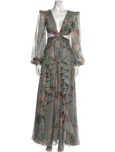 Pre-owned Patbo Floral Print Long Dress In Green