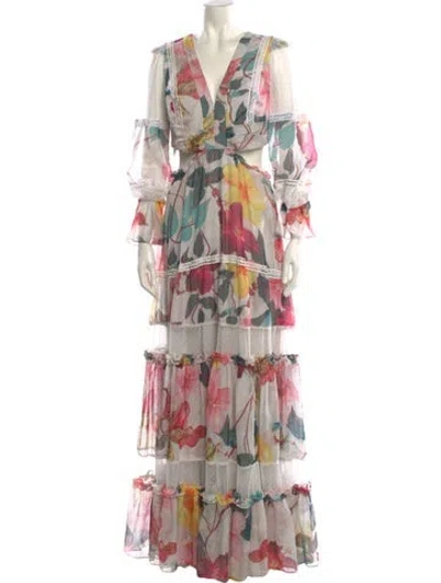 Pre-owned Patbo Floral Print Long Dress In Neutral