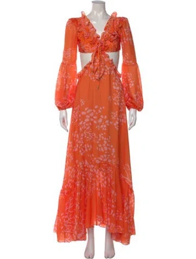 Pre-owned Patbo Floral Print Long Dress In Orange