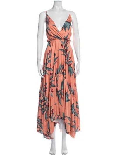 Pre-owned Patbo Floral Print Long Dress In Orange