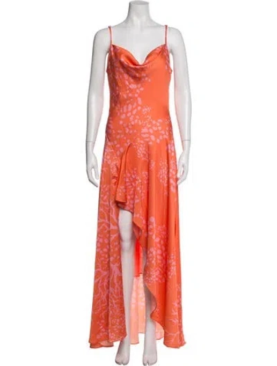 Pre-owned Patbo Floral Print Long Dress In Orange