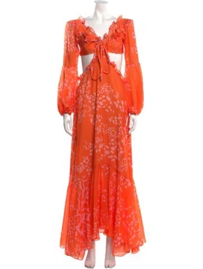 Pre-owned Patbo Floral Print Long Dress In Orange