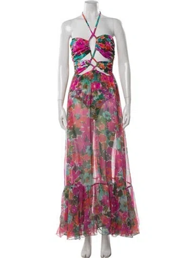 Pre-owned Patbo Floral Print Long Dress In Pink