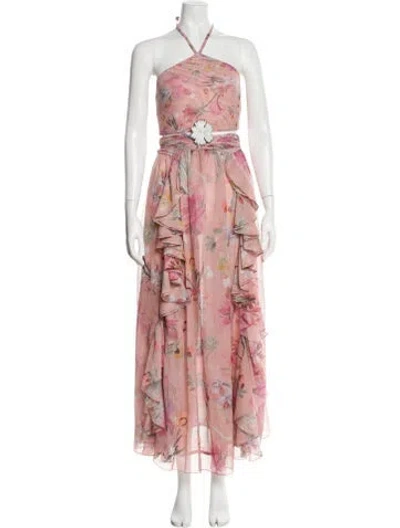 Pre-owned Patbo Floral Print Long Dress In Pink