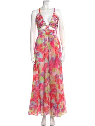 Pre-owned Patbo Floral Print Long Dress In Pink