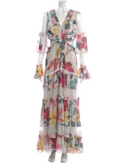 Pre-owned Patbo Floral Print Long Dress In Pink