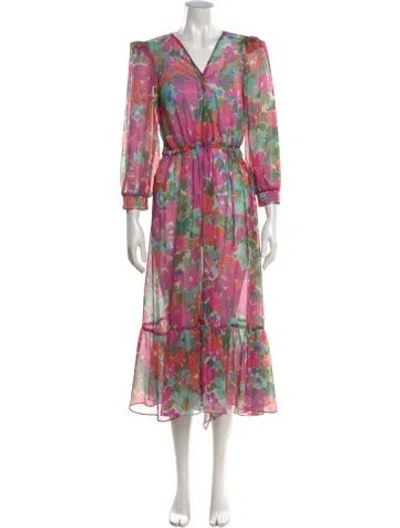Pre-owned Patbo Floral Print Long Dress In Pink