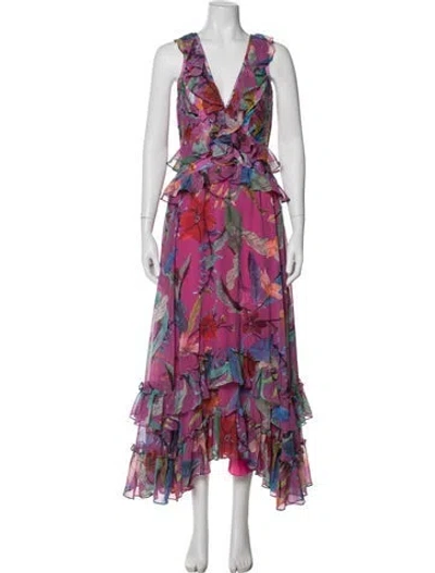 Pre-owned Patbo Floral Print Long Dress In Pink
