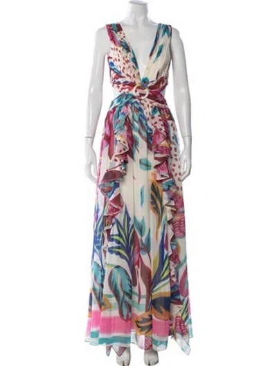 Pre-owned Patbo Floral Print Long Dress In Pink
