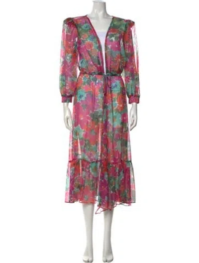 Pre-owned Patbo Floral Print Long Dress In Pink
