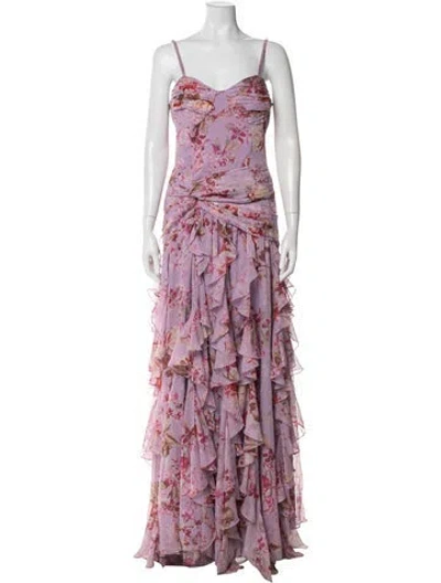 Pre-owned Patbo Floral Print Long Dress In Pink