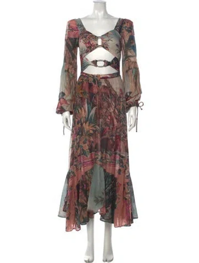 Pre-owned Patbo Floral Print Long Dress In Pink