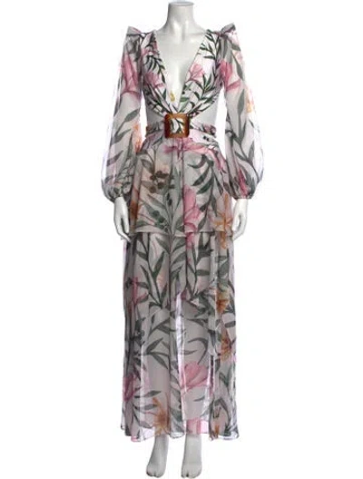 Pre-owned Patbo Floral Print Long Dress In Pink