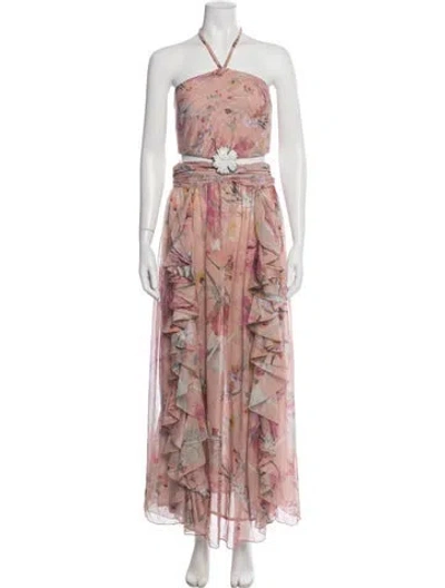 Pre-owned Patbo Floral Print Long Dress In Pink