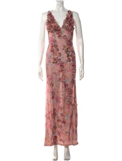 Pre-owned Patbo Floral Print Long Dress In Pink
