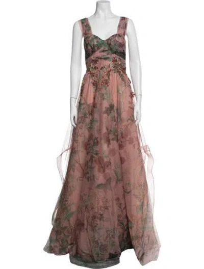 Pre-owned Patbo Floral Print Long Dress In Pink