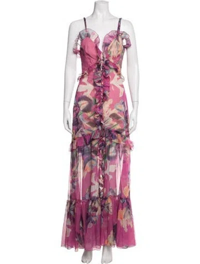 Pre-owned Patbo Floral Print Long Dress In Pink