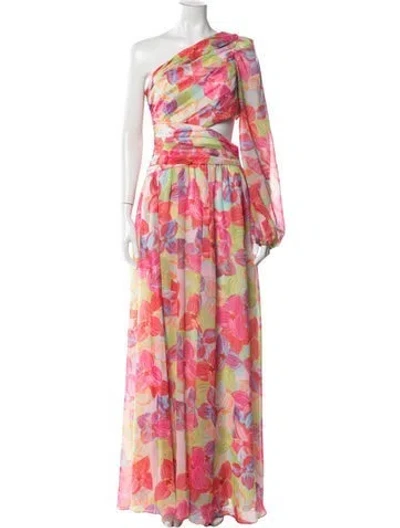 Pre-owned Patbo Floral Print Long Dress In Pink