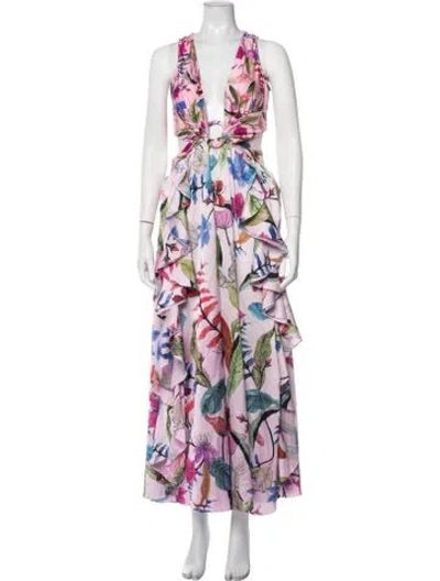 Pre-owned Patbo Floral Print Long Dress In Pink