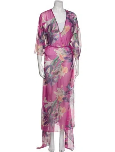 Pre-owned Patbo Floral Print Long Dress In Purple