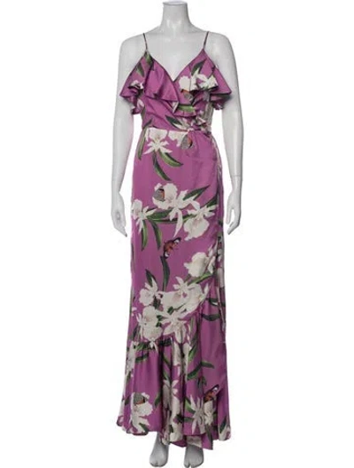 Pre-owned Patbo Floral Print Long Dress In Purple