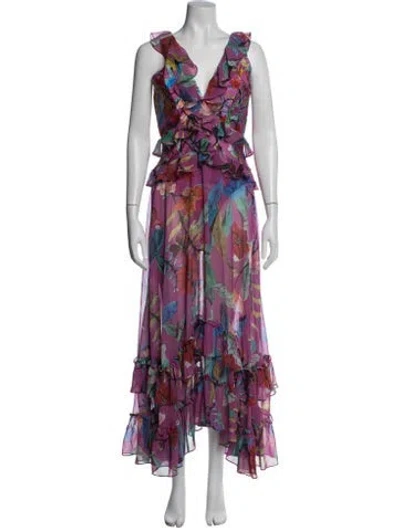 Pre-owned Patbo Floral Print Long Dress In Purple