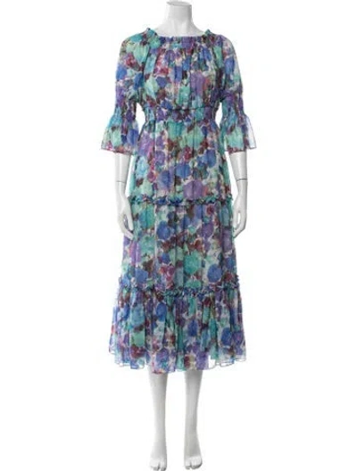 Pre-owned Patbo Floral Print Long Dress In Purple