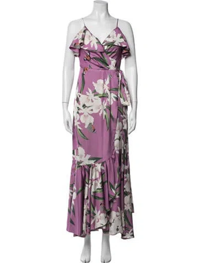 Pre-owned Patbo Floral Print Long Dress In Purple