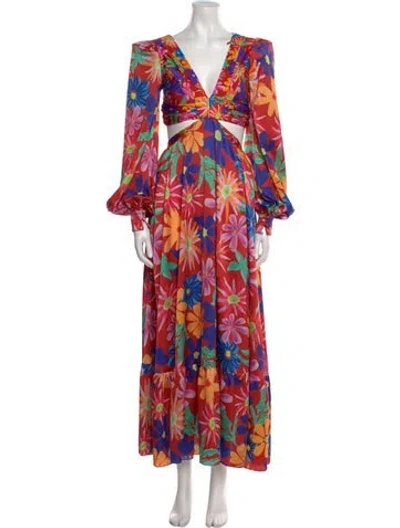 Pre-owned Patbo Floral Print Long Dress In Red