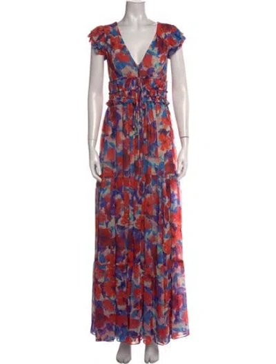 Pre-owned Patbo Floral Print Long Dress In Red