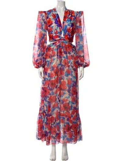 Pre-owned Patbo Floral Print Long Dress In Red