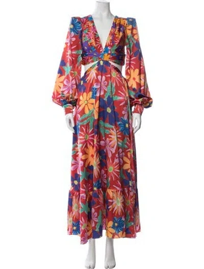 Pre-owned Patbo Floral Print Long Dress In Red