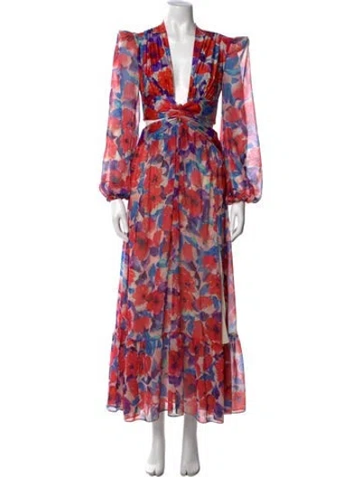 Pre-owned Patbo Floral Print Long Dress In Red