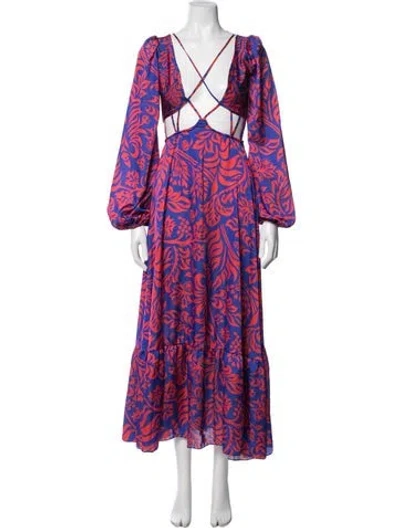 Pre-owned Patbo Floral Print Long Dress In Red