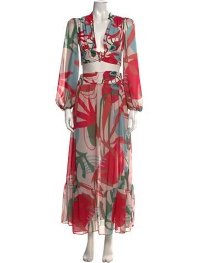 Pre-owned Patbo Floral Print Long Dress In Red