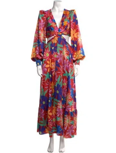 Pre-owned Patbo Floral Print Long Dress In Red