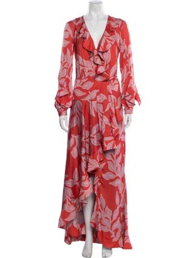 Pre-owned Patbo Floral Print Long Dress In Red